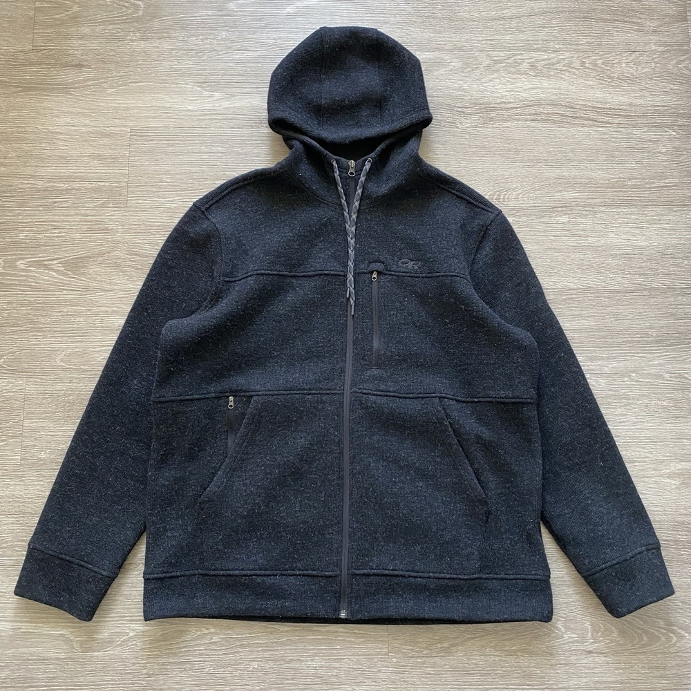 Outdoor Research Flurry Jacket Wool Blend Men's XXL Charcoal Full Zip Hoodie